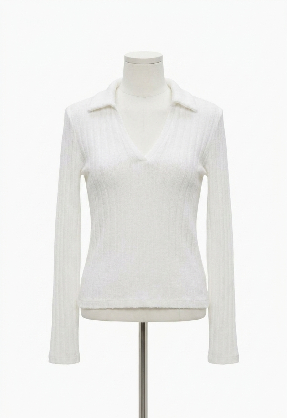 NEW MICHAEL STARS liyah london rib long sleeve collared tee in white